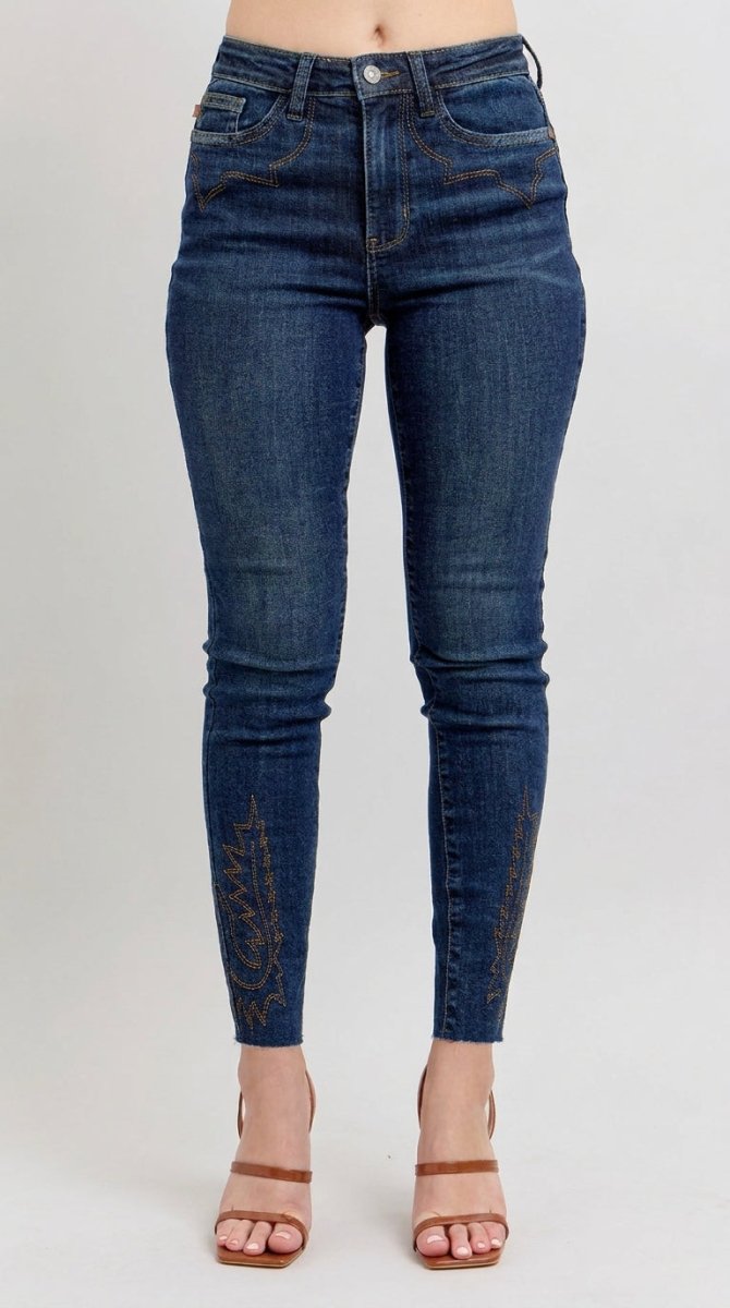 Judy Blue Full Size Embroidered High Rise Skinny Jeans Plus Size - AMVIM