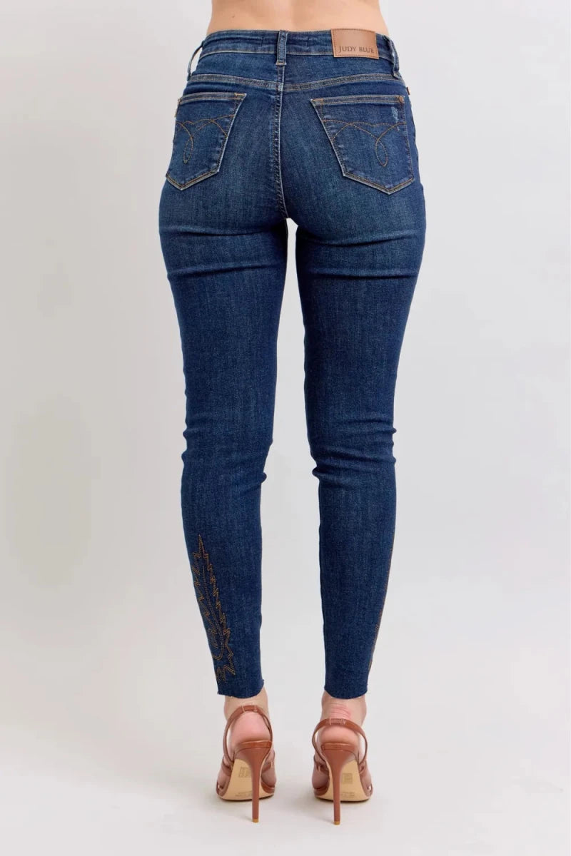 Judy Blue Full Size Embroidered High Rise Skinny Jeans Plus Size - AMVIM