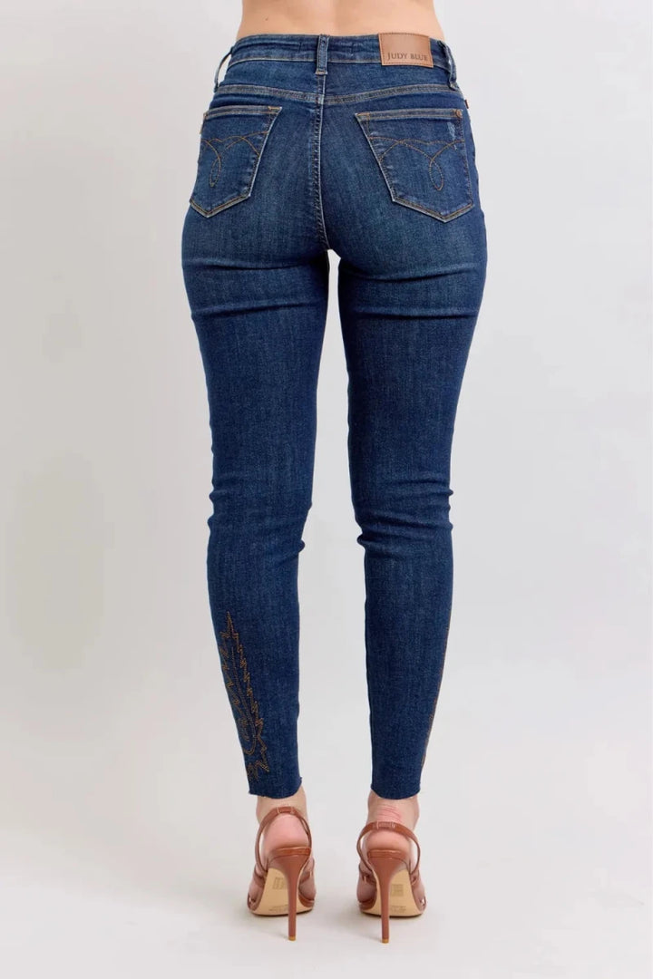 Judy Blue Full Size Embroidered High Rise Skinny Jeans Plus Size - AMVIM