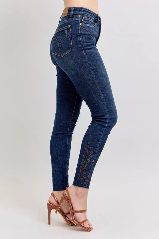 Judy Blue Full Size Embroidered High Rise Skinny Jeans Plus Size - AMVIM