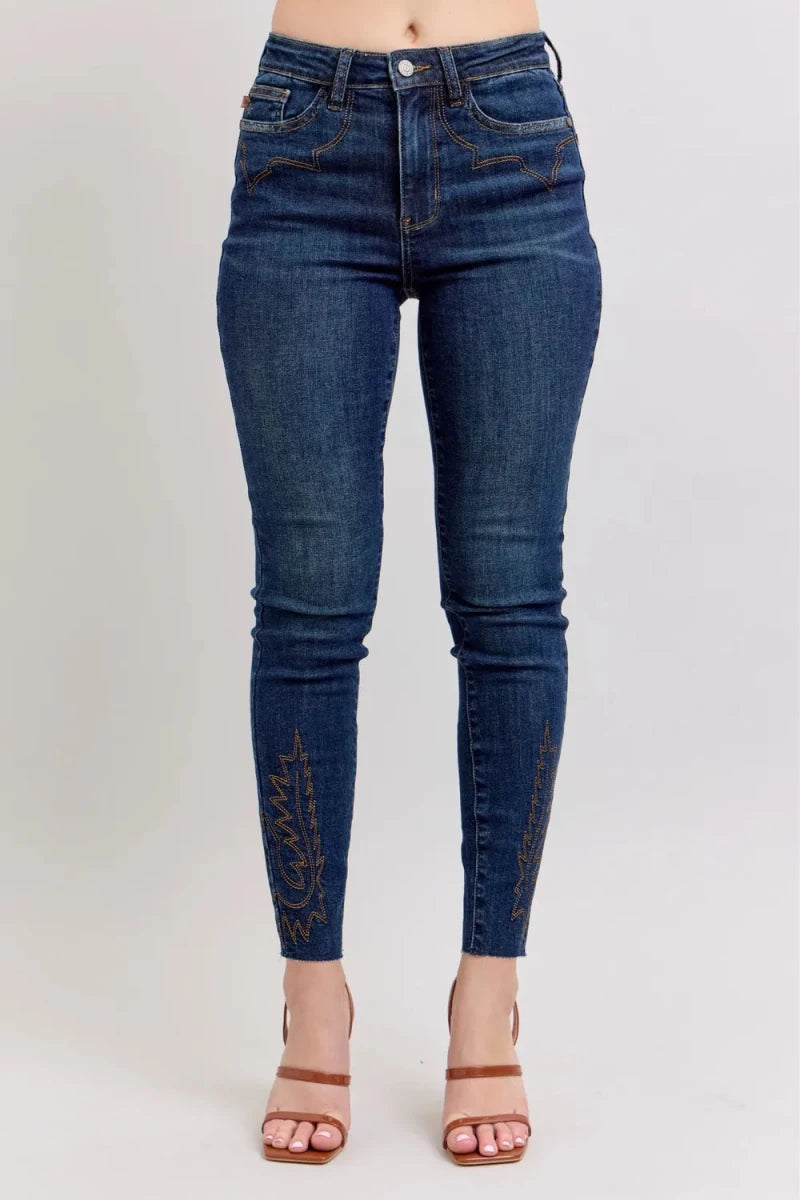 Judy Blue Full Size Embroidered High Rise Skinny Jeans Plus Size - AMVIM