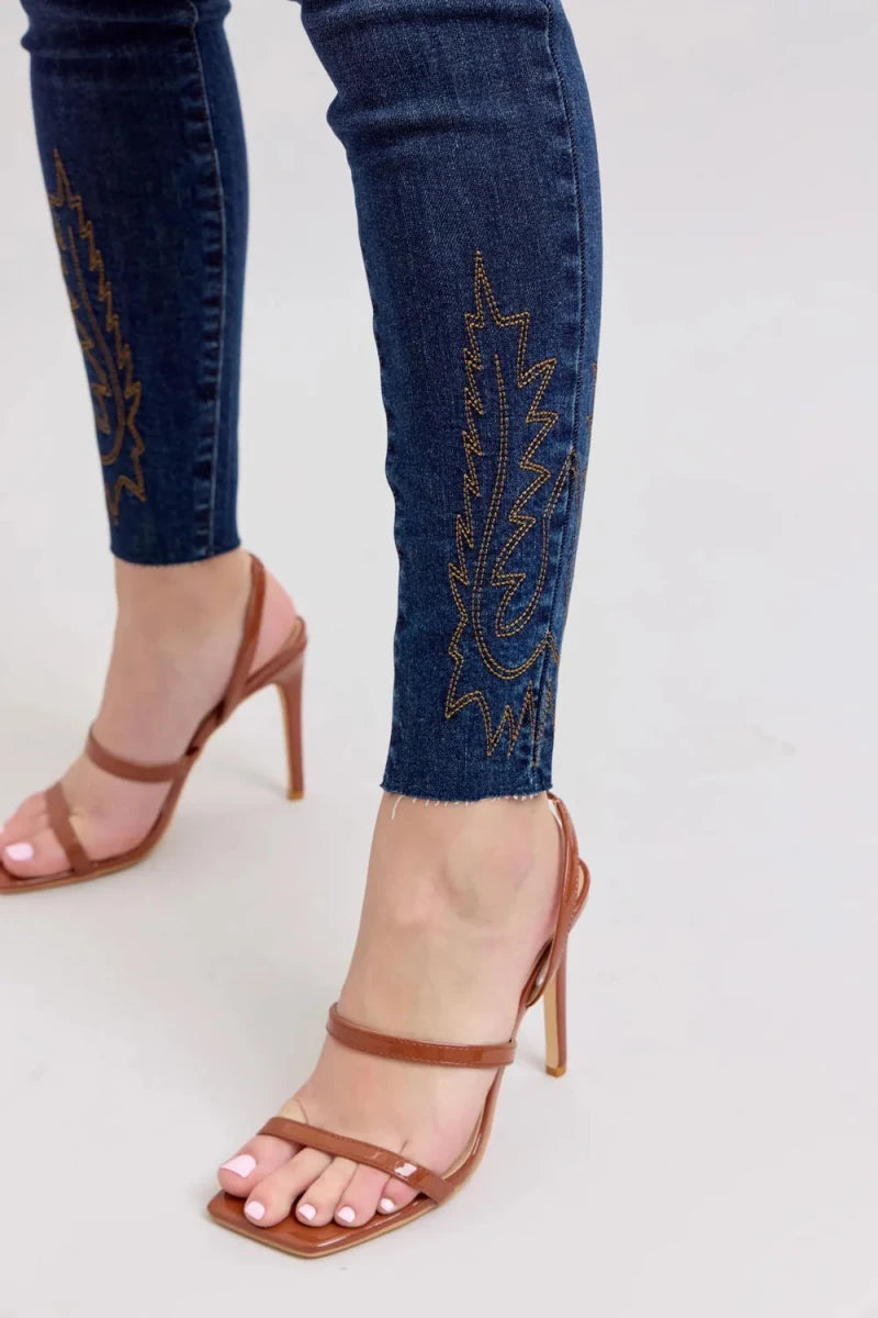 Judy Blue Full Size Embroidered High Rise Skinny Jeans Plus Size - AMVIM
