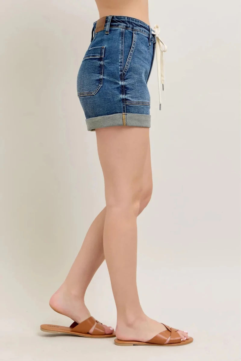 Judy Blue Full Size High Rise Cuff Denim Shorts Plus Size - AMVIM
