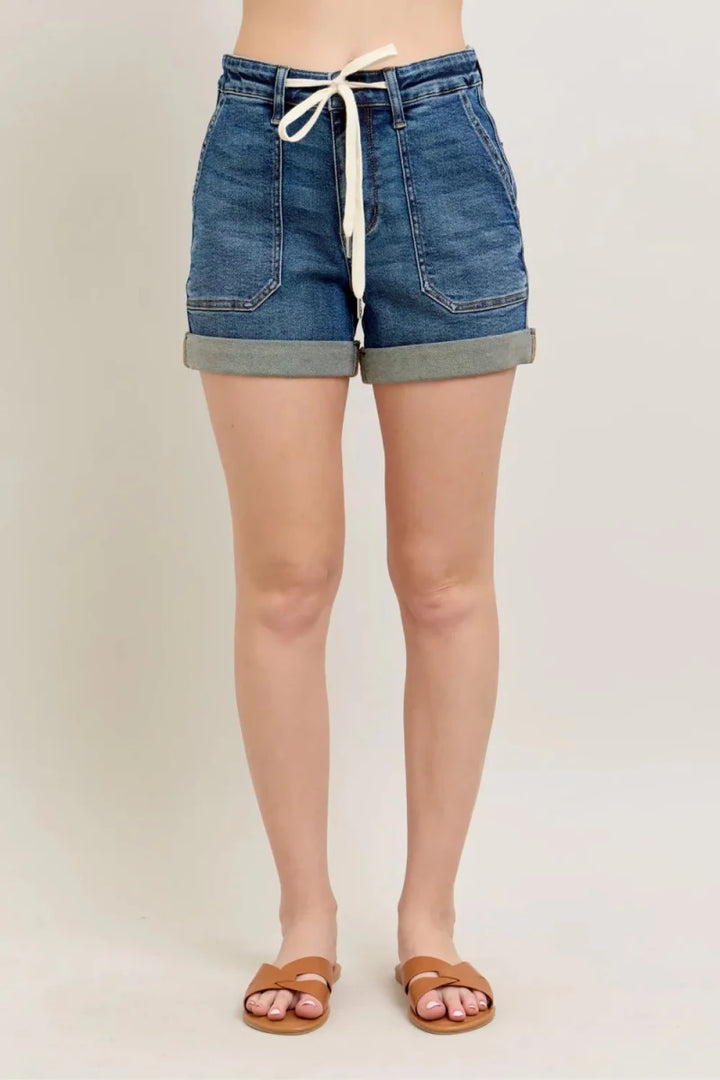 Judy Blue Full Size High Rise Cuff Denim Shorts Plus Size - AMVIM