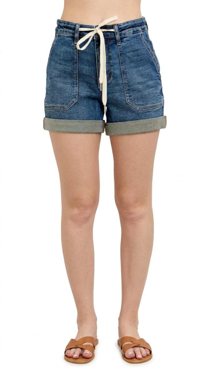 Judy Blue Full Size High Rise Cuff Denim Shorts Plus Size - AMVIM