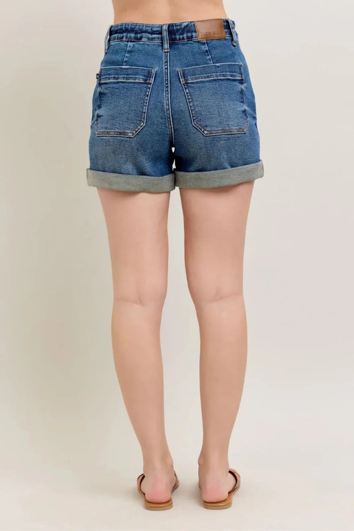 Judy Blue Full Size High Rise Cuff Denim Shorts Plus Size - AMVIM
