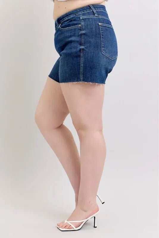 Judy Blue Full Size High Waist Criss-Cross Waistband Denim Shorts Plus Size - AMVIM