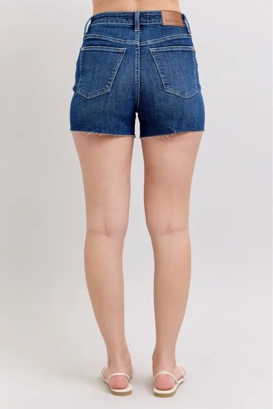 Judy Blue Full Size High Waist Criss-Cross Waistband Denim Shorts Plus Size - AMVIM