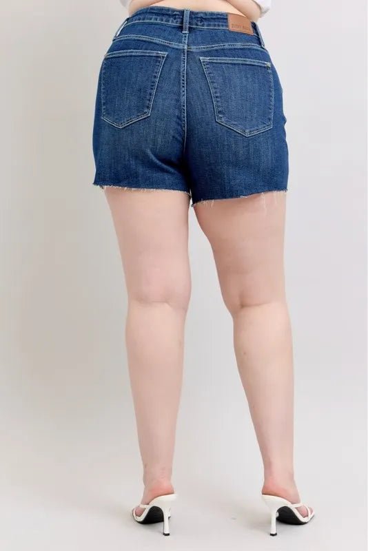 Judy Blue Full Size High Waist Criss-Cross Waistband Denim Shorts Plus Size - AMVIM
