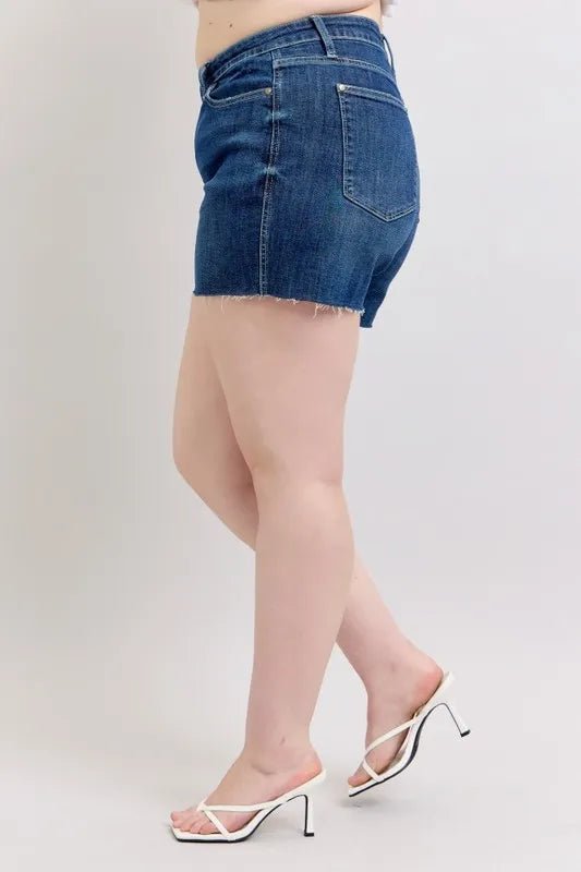 Judy Blue Full Size High Waist Criss-Cross Waistband Denim Shorts Plus Size - AMVIM