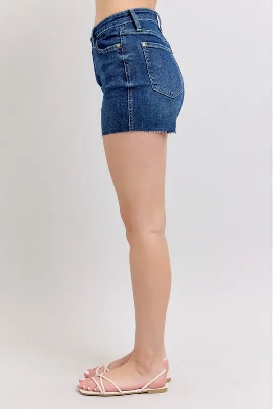 Judy Blue Full Size High Waist Criss-Cross Waistband Denim Shorts Plus Size - AMVIM