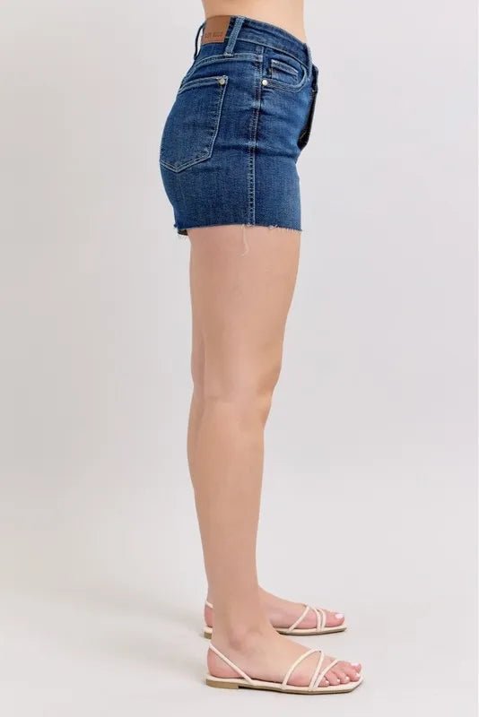 Judy Blue Full Size High Waist Criss-Cross Waistband Denim Shorts Plus Size - AMVIM