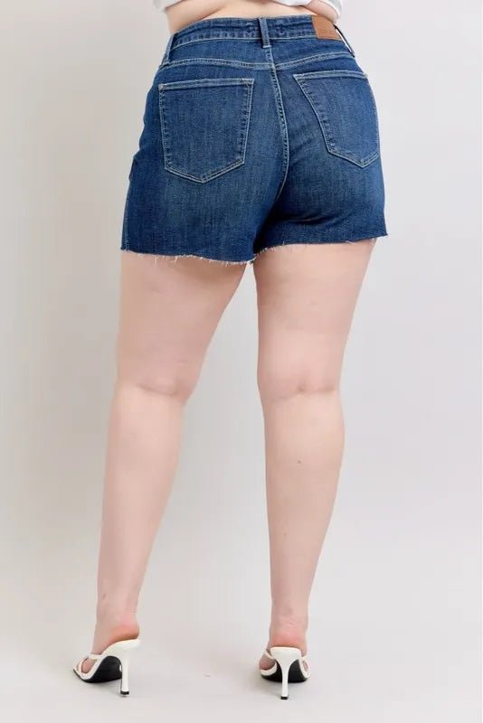 Judy Blue Full Size High Waist Criss-Cross Waistband Denim Shorts Plus Size - AMVIM