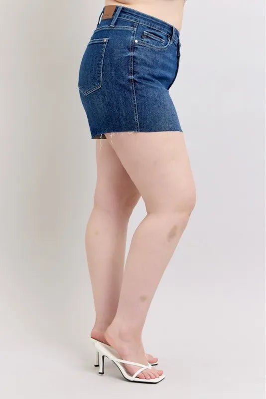 Judy Blue Full Size High Waist Criss-Cross Waistband Denim Shorts Plus Size - AMVIM