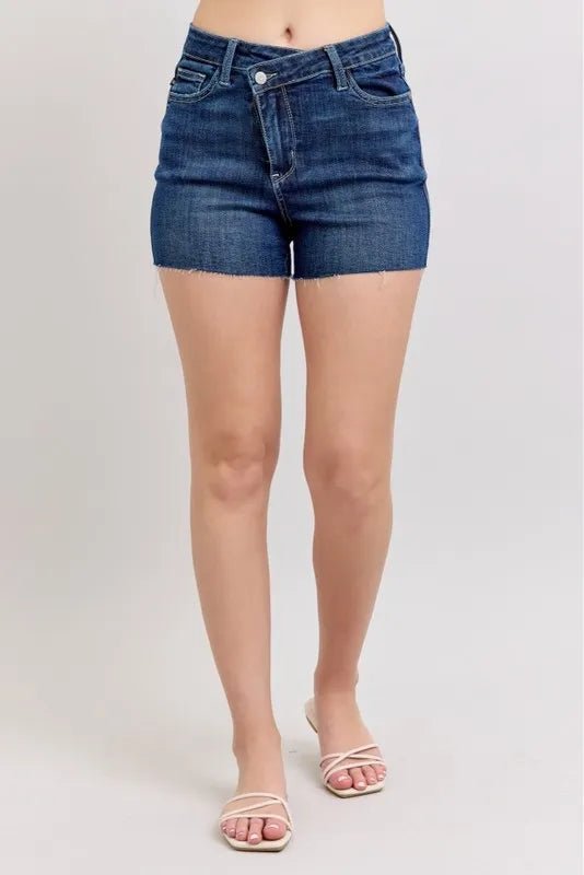 Judy Blue Full Size High Waist Criss-Cross Waistband Denim Shorts Plus Size - AMVIM
