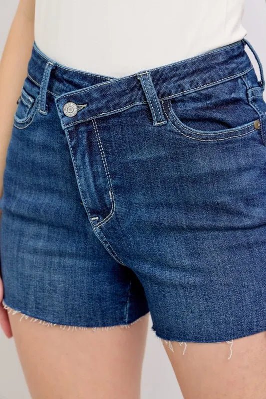 Judy Blue Full Size High Waist Criss-Cross Waistband Denim Shorts Plus Size - AMVIM