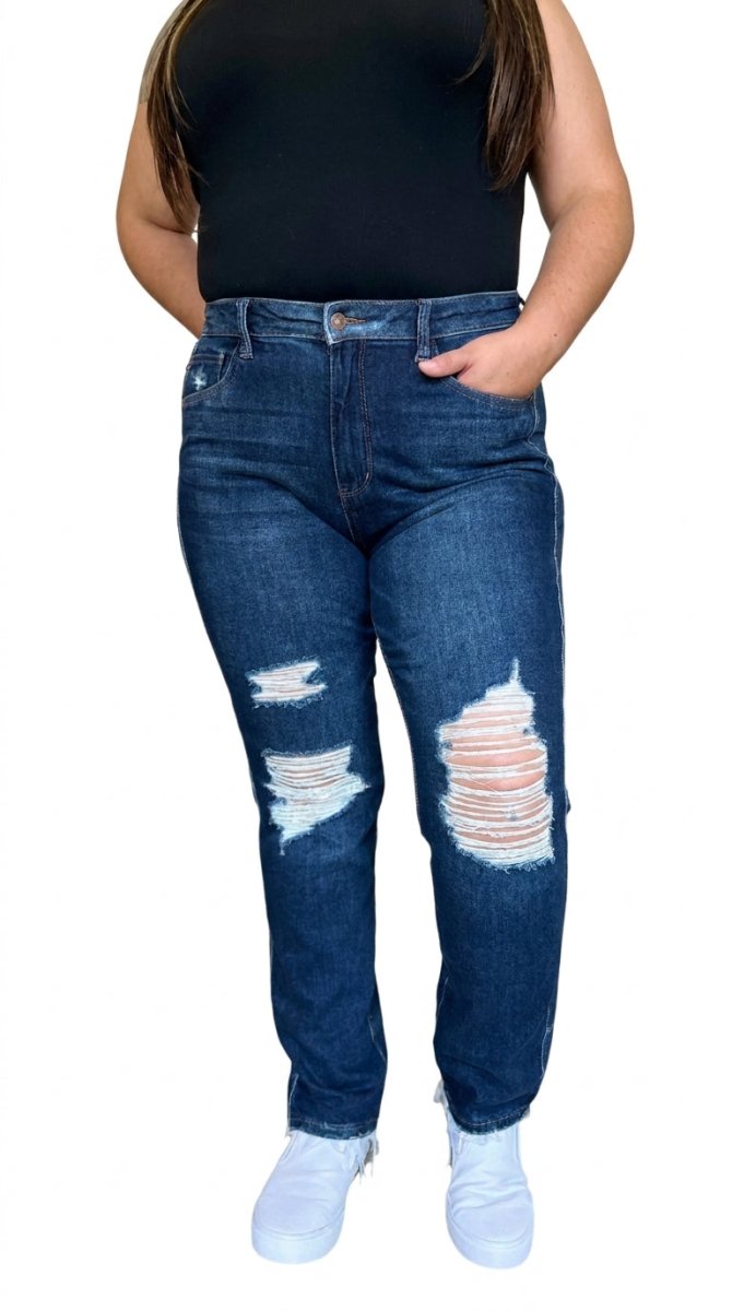 Judy Blue Full Size High Waist Rigid Magic Heavy Destroy Straight Jeans - AMVIM