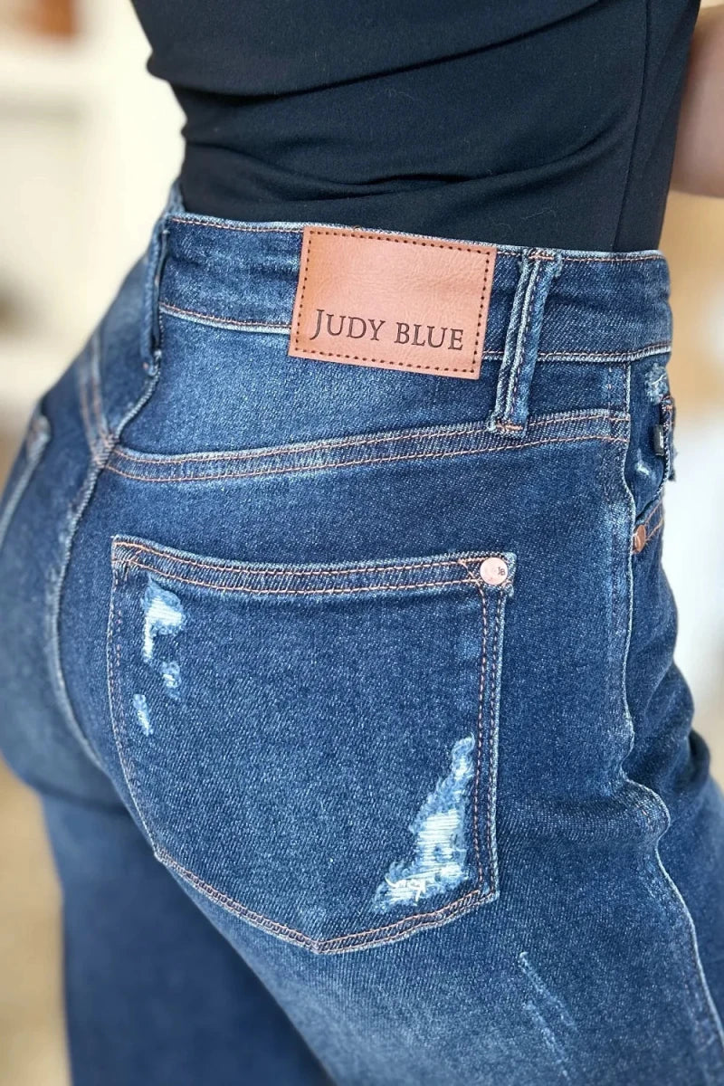 Judy Blue Full Size High Waist Rigid Magic Heavy Destroy Straight Jeans - AMVIM