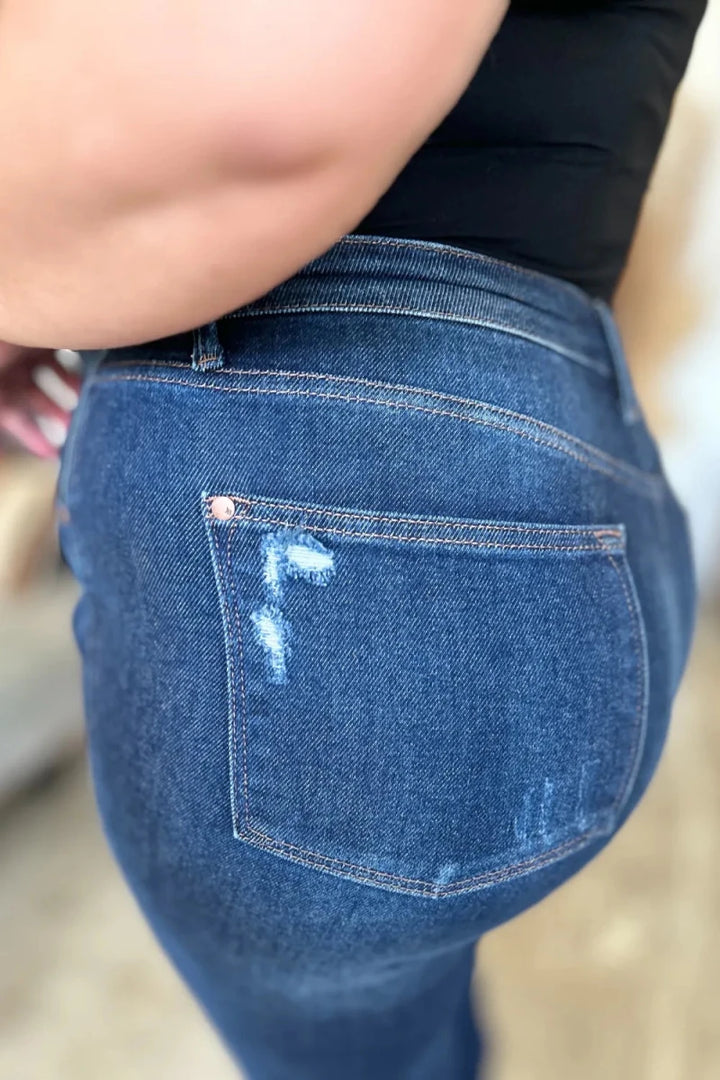 Judy Blue Full Size High Waist Rigid Magic Heavy Destroy Straight Jeans - AMVIM