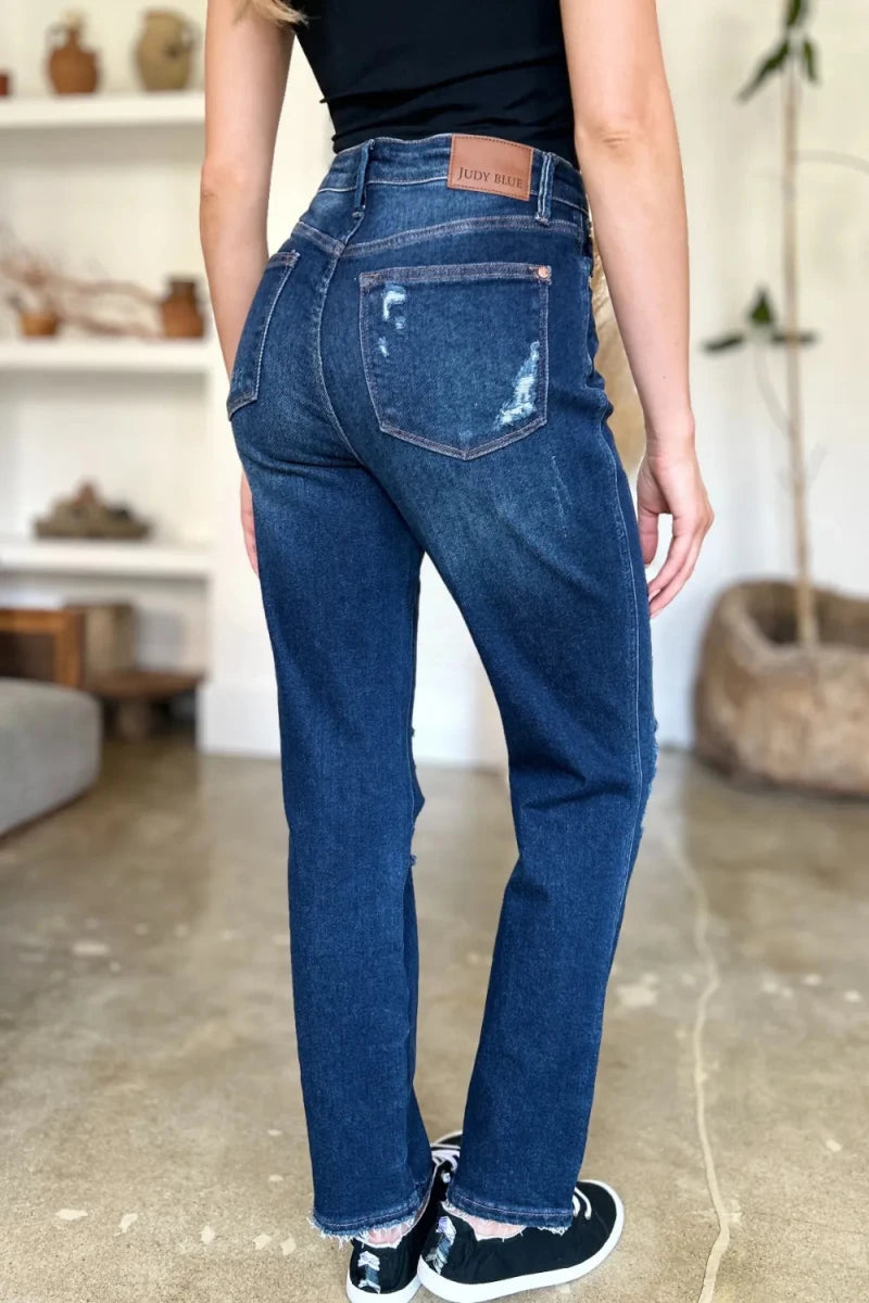 Judy Blue Full Size High Waist Rigid Magic Heavy Destroy Straight Jeans - AMVIM
