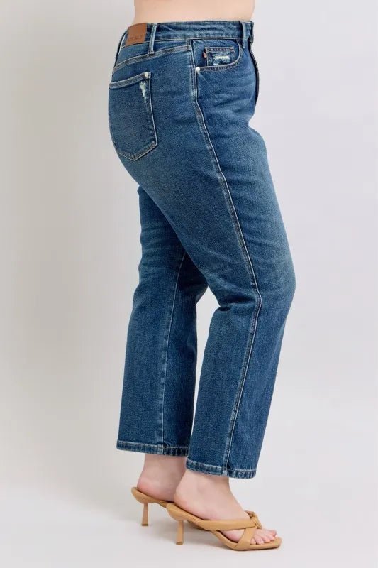 Judy Blue Full Size High Waisted Rigid Magic Non-destroy Straight Leg Jeans Plus Size - AMVIM