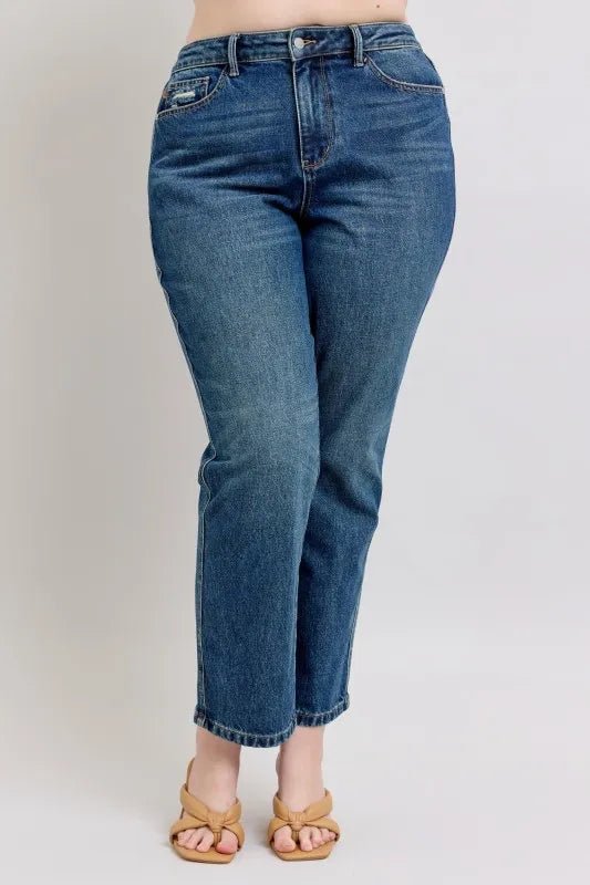 Judy Blue Full Size High Waisted Rigid Magic Non-destroy Straight Leg Jeans Plus Size - AMVIM