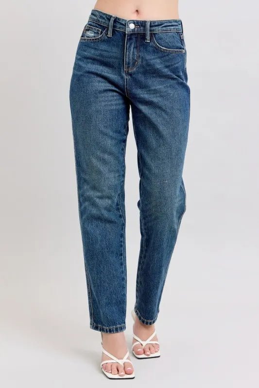 Judy Blue Full Size High Waisted Rigid Magic Non-destroy Straight Leg Jeans Plus Size - AMVIM