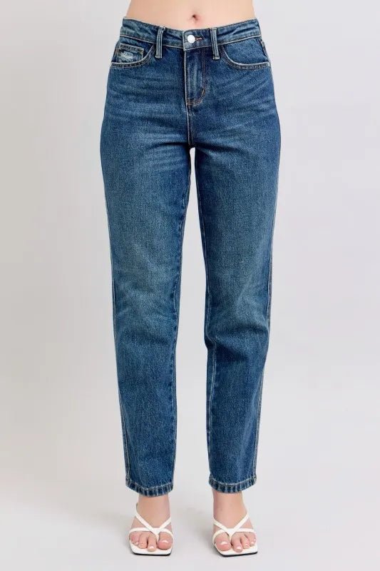 Judy Blue Full Size High Waisted Rigid Magic Non-destroy Straight Leg Jeans Plus Size - AMVIM