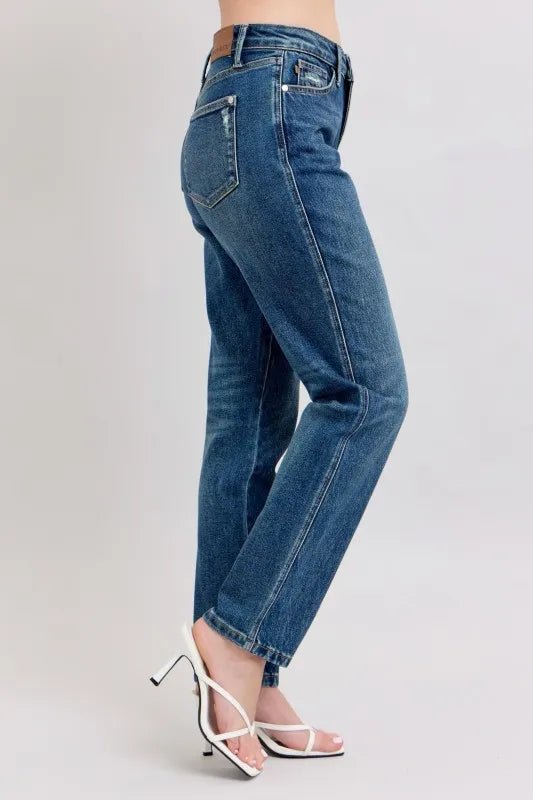 Judy Blue Full Size High Waisted Rigid Magic Non-destroy Straight Leg Jeans Plus Size - AMVIM