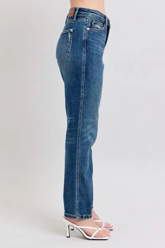 Judy Blue Full Size High Waisted Rigid Magic Non-destroy Straight Leg Jeans Plus Size - AMVIM