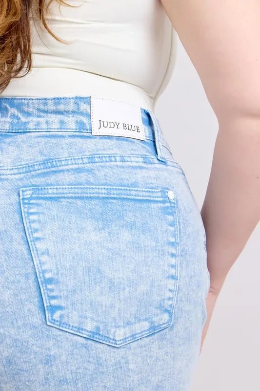 Judy Blue Full Size Mid Rise Garment Dyed Denim Shorts Plus Size - AMVIM