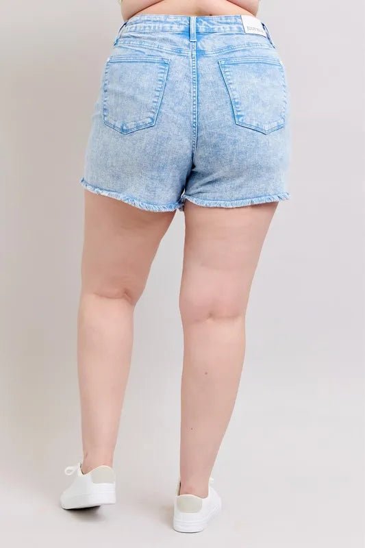 Judy Blue Full Size Mid Rise Garment Dyed Denim Shorts Plus Size - AMVIM