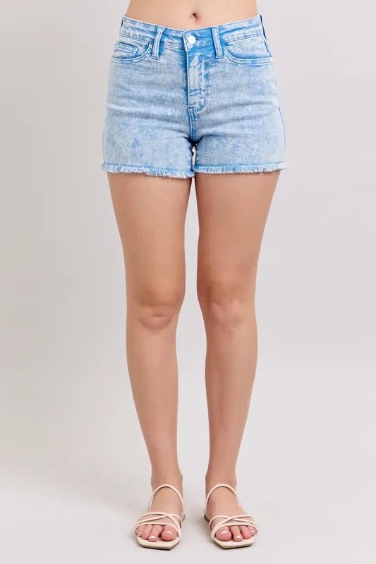 Judy Blue Full Size Mid Rise Garment Dyed Denim Shorts Plus Size - AMVIM