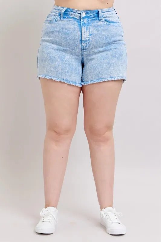 Judy Blue Full Size Mid Rise Garment Dyed Denim Shorts Plus Size - AMVIM