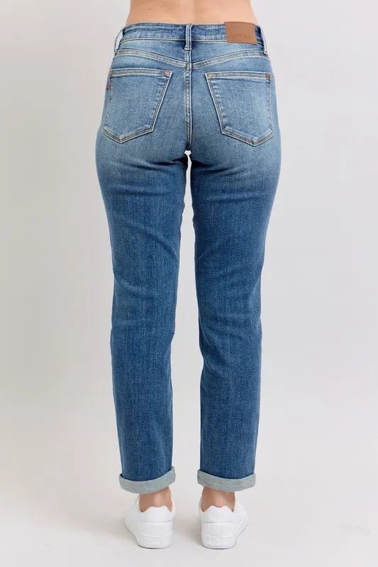 Judy Blue Full Size Mid Rise Skinny Cuff Jeans with Pockets Plus Size - AMVIM