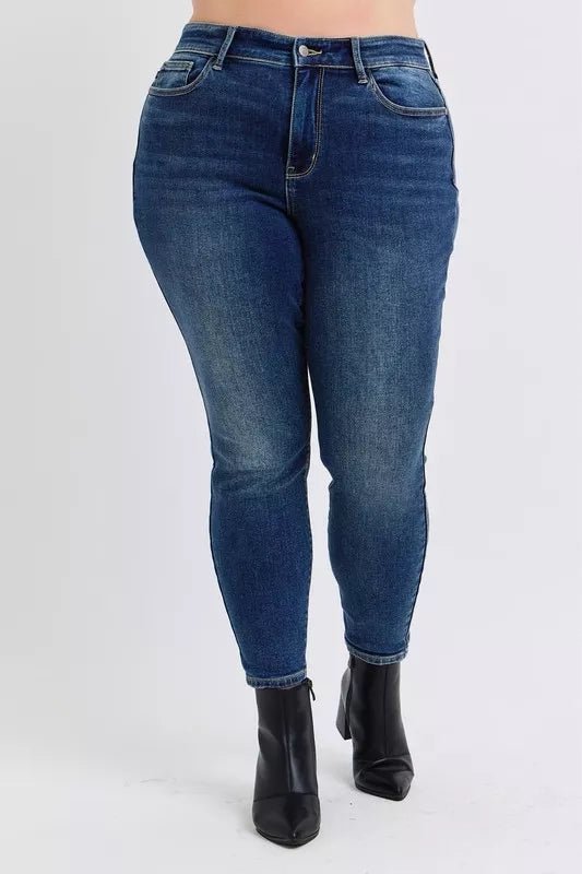 Judy Blue Full Size Run Mid-Rise Waist Skinny Jeans with Thermal Lining - AMVIM