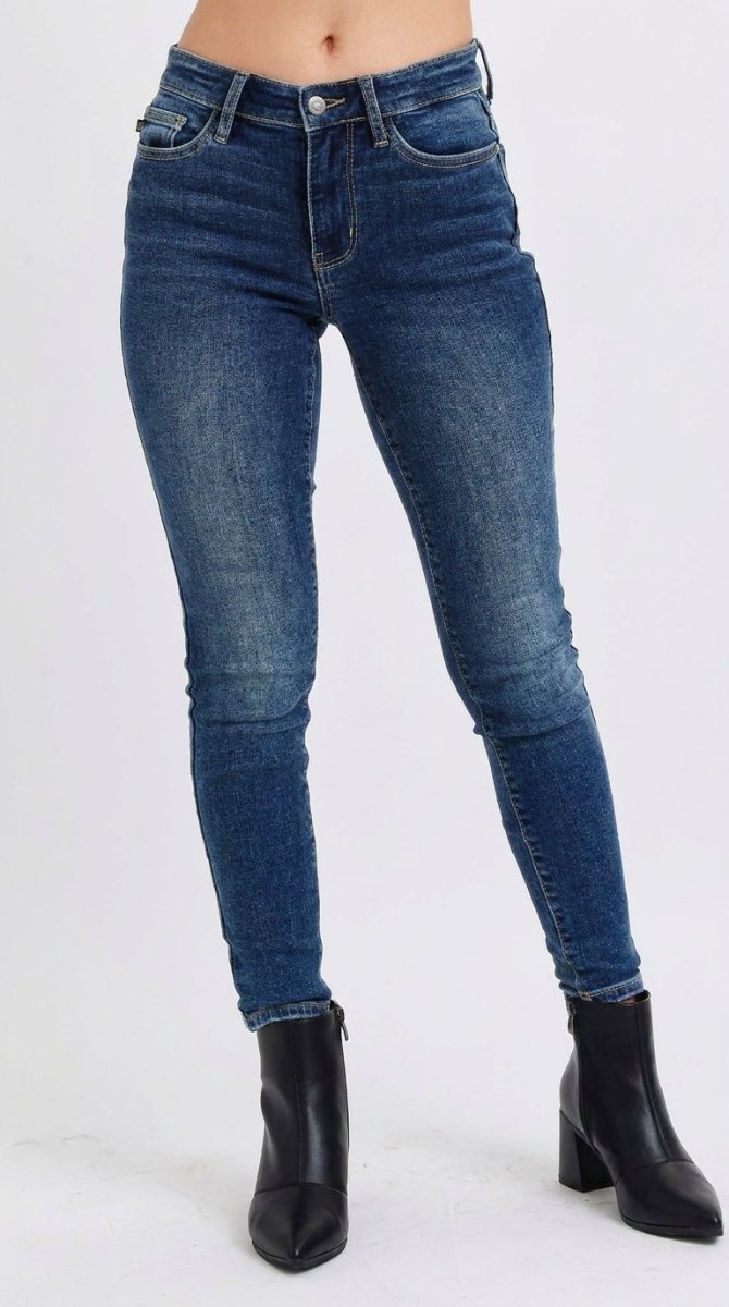 Judy Blue Full Size Run Mid-Rise Waist Skinny Jeans with Thermal Lining - AMVIM