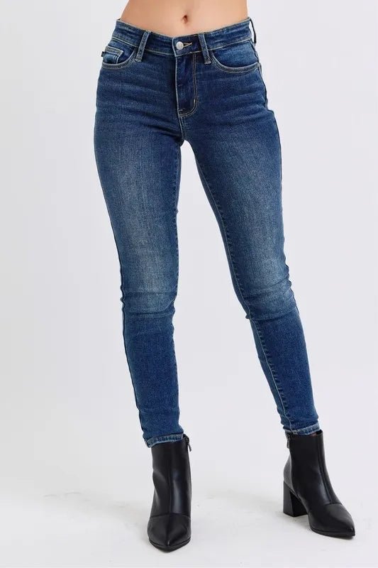 Judy Blue Full Size Run Mid-Rise Waist Skinny Jeans with Thermal Lining - AMVIM