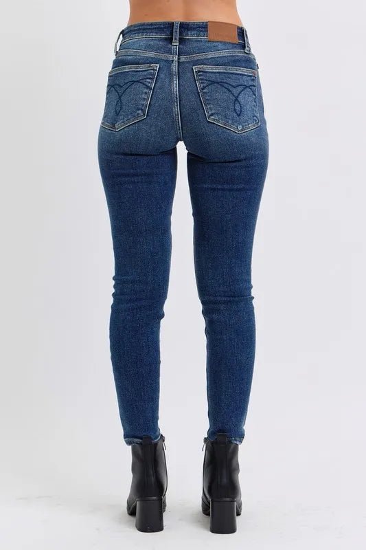 Judy Blue Full Size Run Mid-Rise Waist Skinny Jeans with Thermal Lining - AMVIM