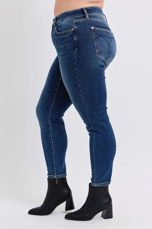 Judy Blue Full Size Run Mid-Rise Waist Skinny Jeans with Thermal Lining - AMVIM