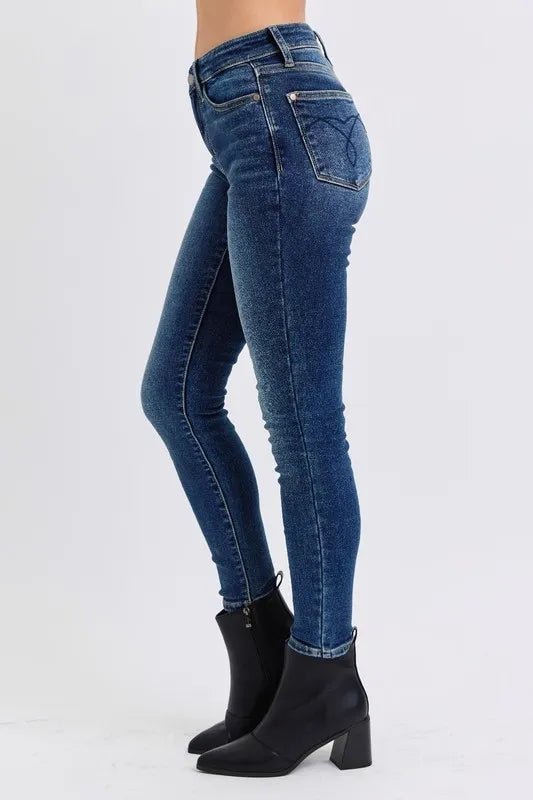 Judy Blue Full Size Run Mid-Rise Waist Skinny Jeans with Thermal Lining - AMVIM