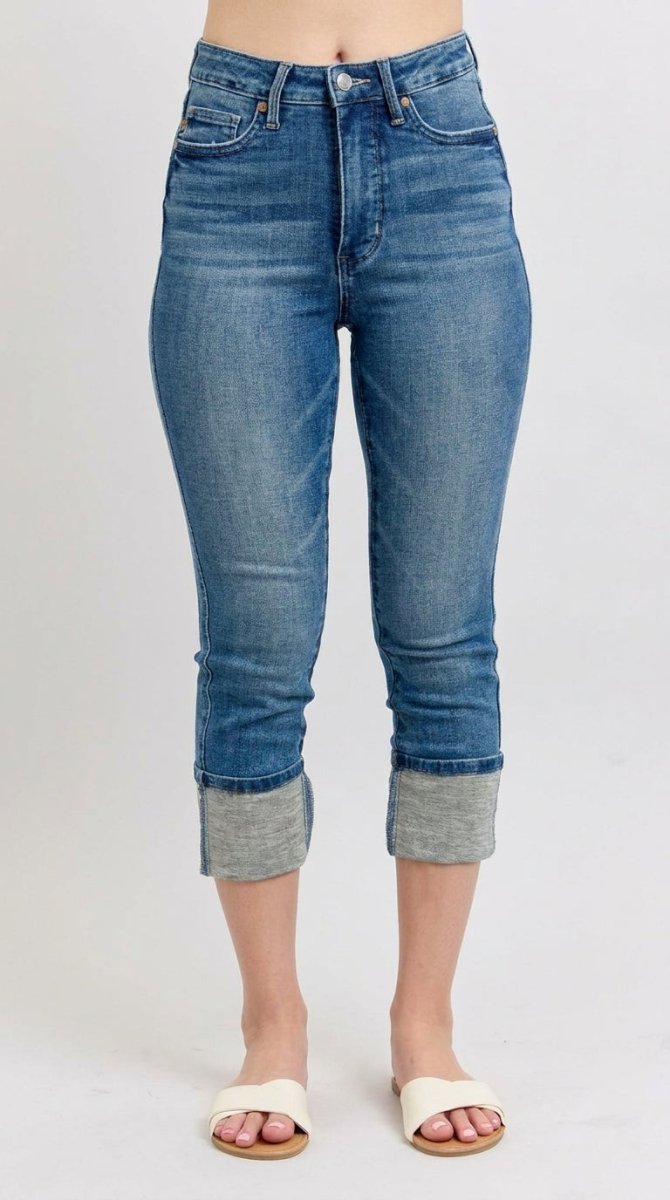 Judy Blue Full Size Skinny Cuff Capris Jeans with Pockets Plus Size - AMVIM