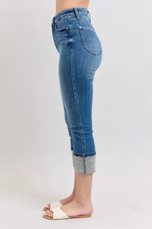 Judy Blue Full Size Skinny Cuff Capris Jeans with Pockets Plus Size - AMVIM