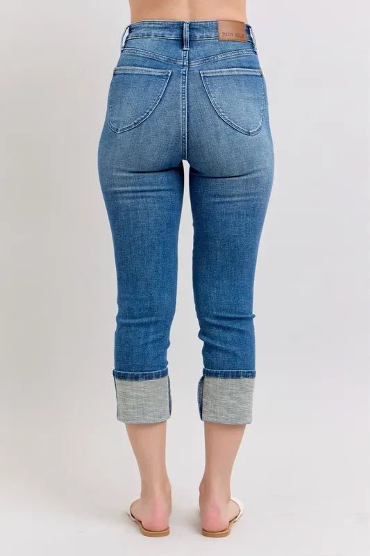 Judy Blue Full Size Skinny Cuff Capris Jeans with Pockets Plus Size - AMVIM