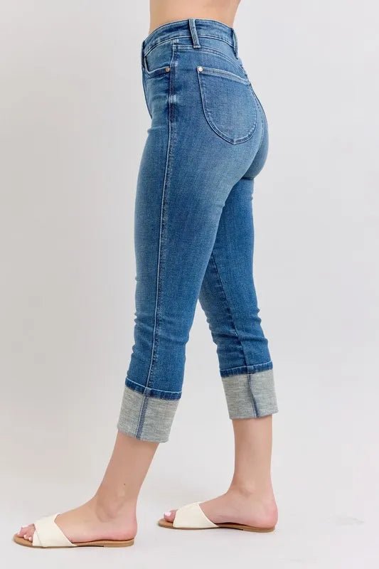 Judy Blue Full Size Skinny Cuff Capris Jeans with Pockets Plus Size - AMVIM