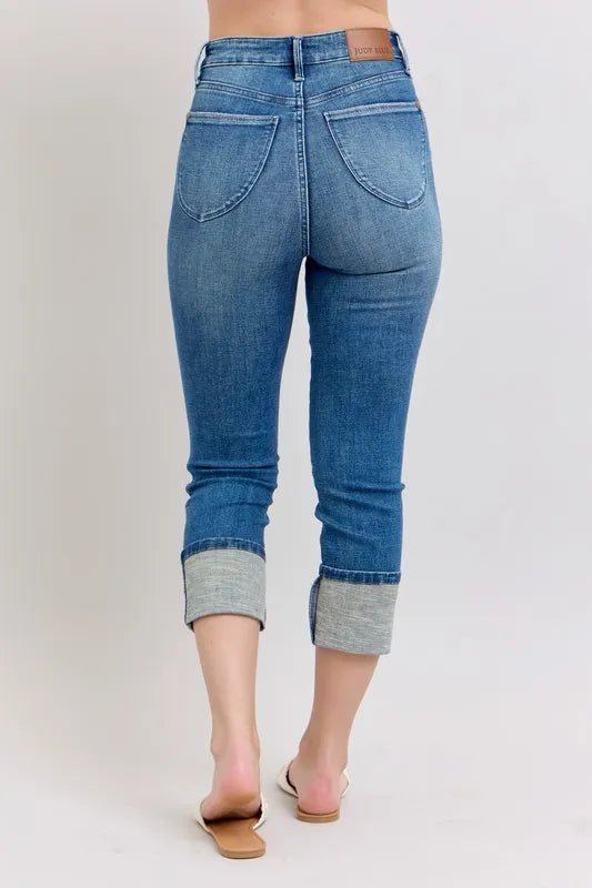 Judy Blue Full Size Skinny Cuff Capris Jeans with Pockets Plus Size - AMVIM