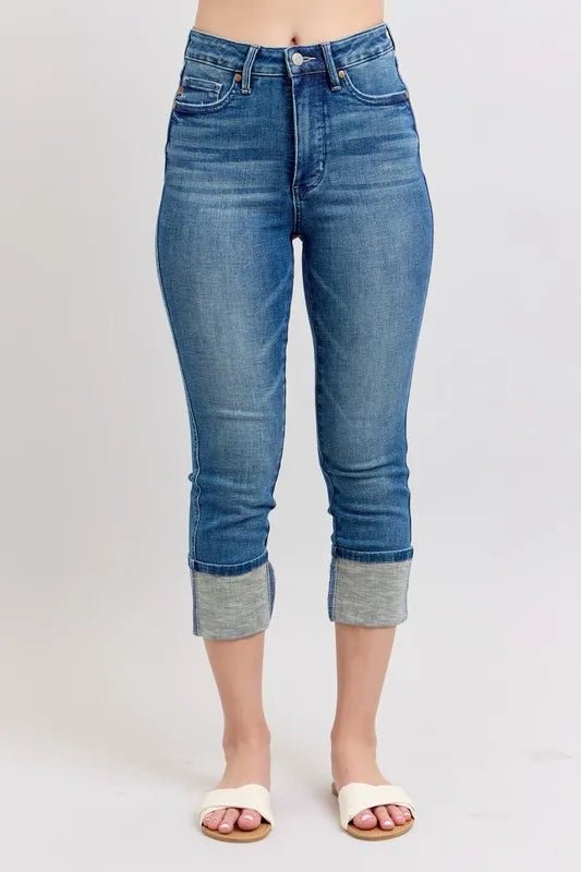 Judy Blue Full Size Skinny Cuff Capris Jeans with Pockets Plus Size - AMVIM
