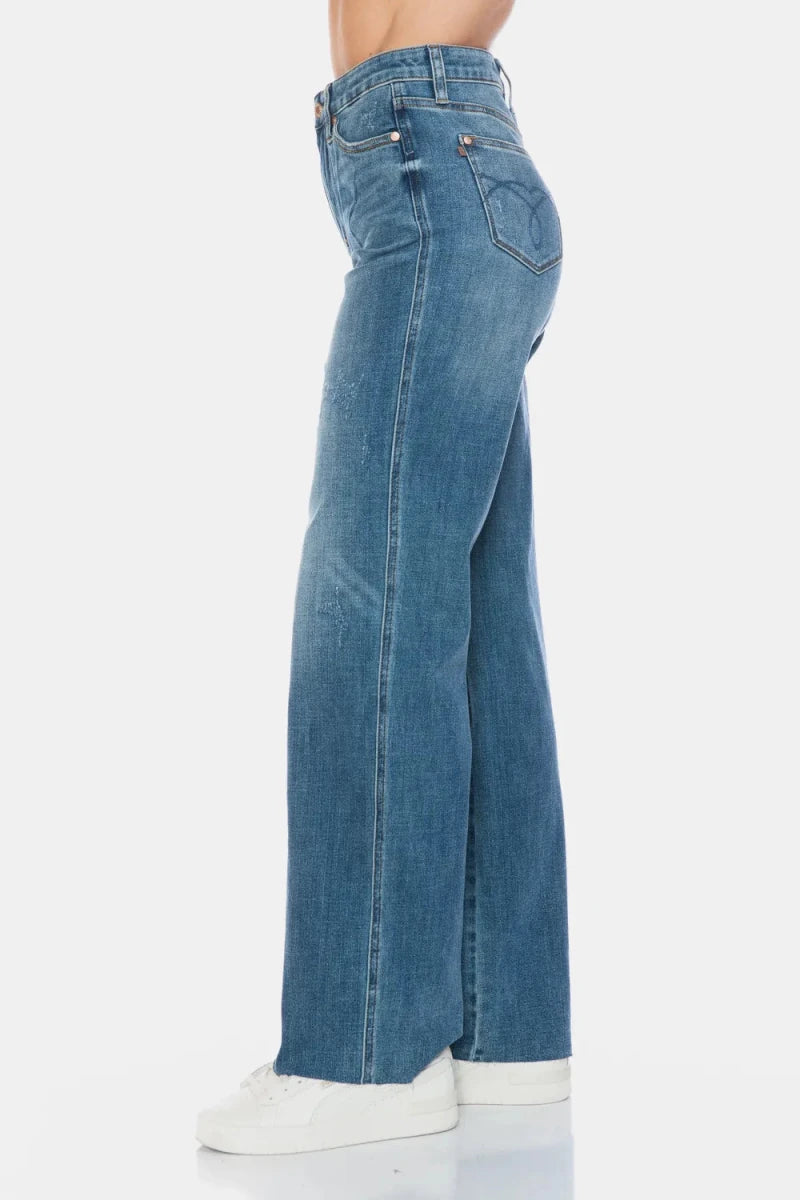 Judy Blue Full Size Tummy Control Cut Raw Hem Straight Jeans - AMVIM