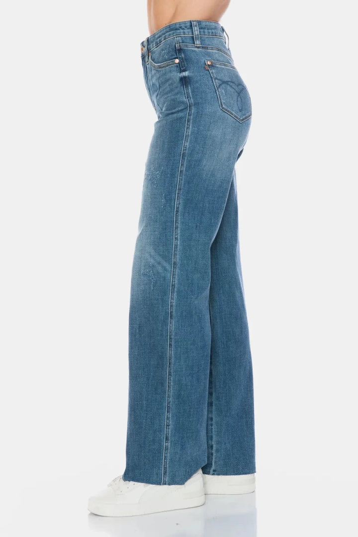 Judy Blue Full Size Tummy Control Cut Raw Hem Straight Jeans - AMVIM