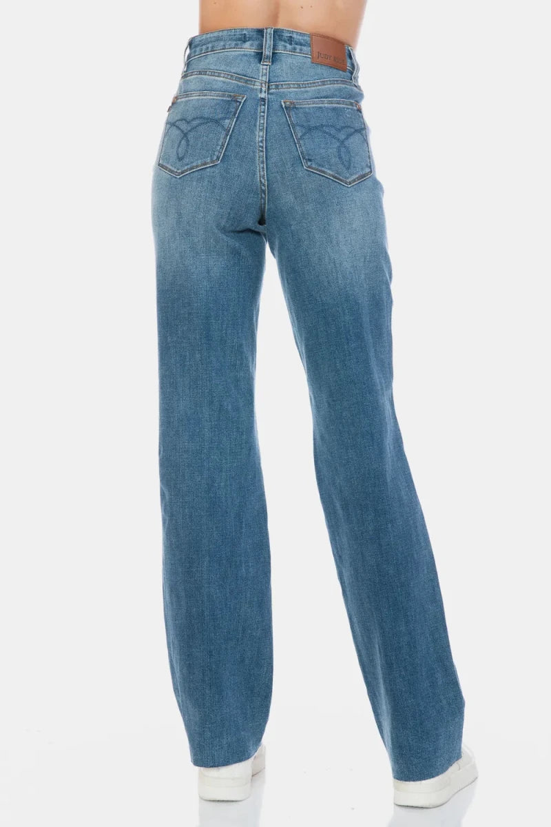 Judy Blue Full Size Tummy Control Cut Raw Hem Straight Jeans - AMVIM